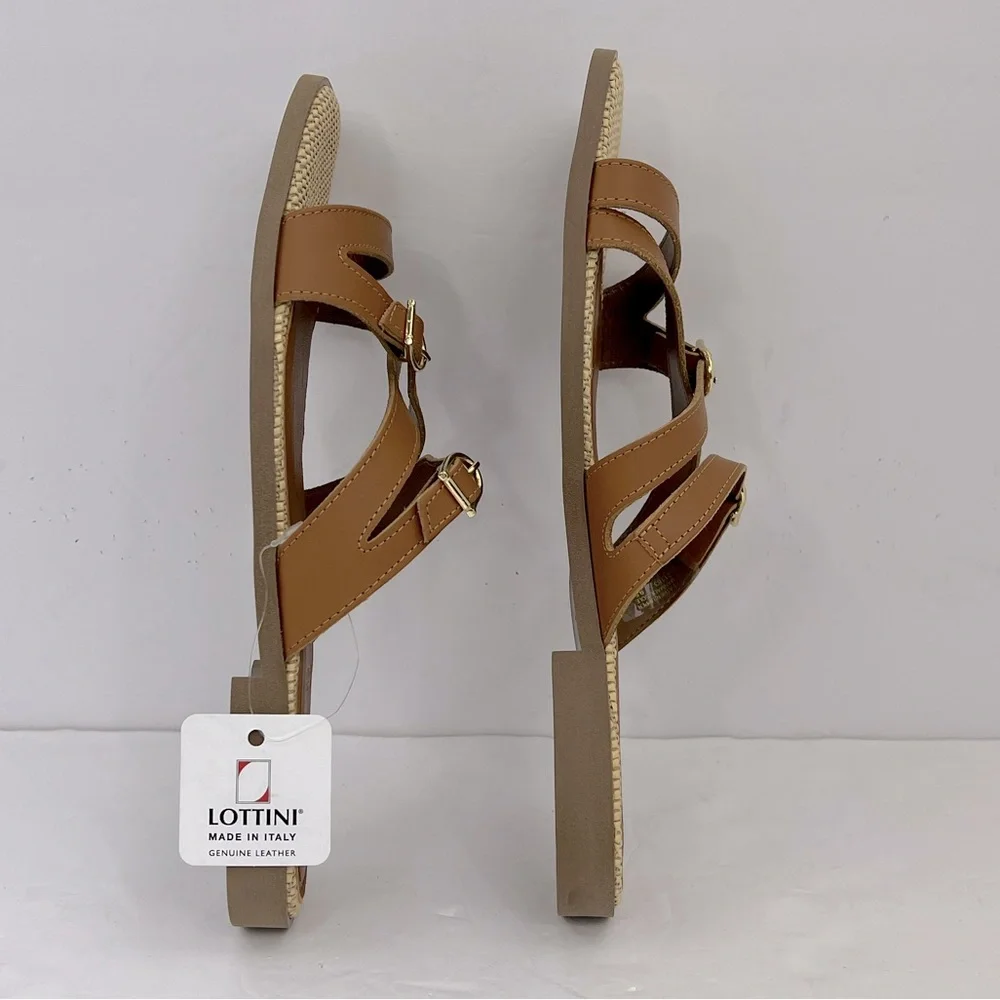 LOTTINI, VACCHETTA MULTI STRAP, BROWN LEATHER FLAT SANDALS, SIZE US 9.5 EU 41